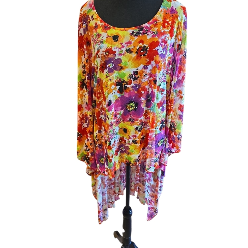 Cha Cha Vente Floral Asymmetrical Top - Pink, Purple, Yellow